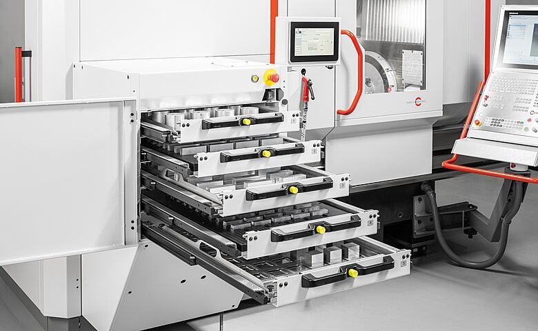 HERMLE ROBOTSYSTEEM RS 05-2 MET AUTOMATISCHE VINGERWISSEL – GRIJPEN, SPANNEN, BEVOORRADEN EN BEWERKEN – EN DAT 24 UUR PER DAG